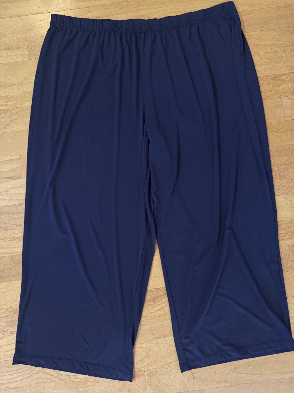 Roaman's Plus Women Knit Pants size 3X Blue Wide Leg Elastic Waist Stretch 30/32